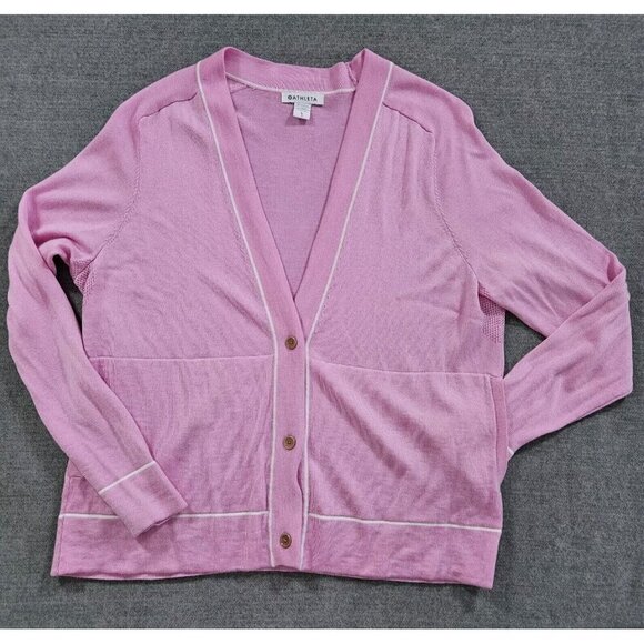 Athleta Cardigan Womens L Pink Buttons Pockets Knit Wool Blend LS Athleisure - Picture 3 of 15